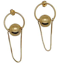 SE786 Circle with a Gold Ball and a Chain Earrings