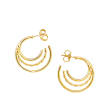 Load image into Gallery viewer, SE861 Triple design 18K Gold Plated Hoops