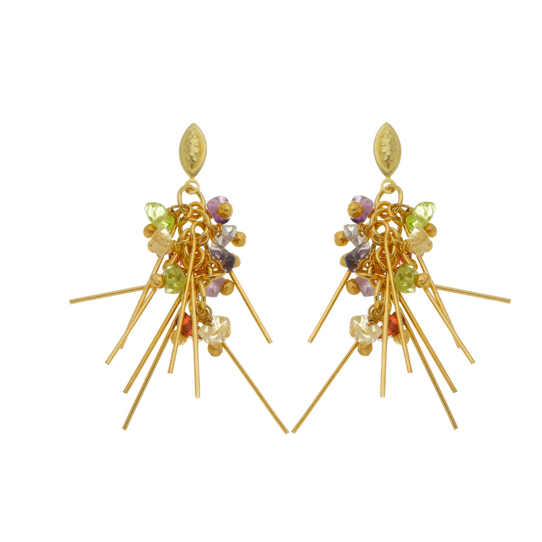 SE887 18K Gold Plated Spikes Earrings with Assorted Stones