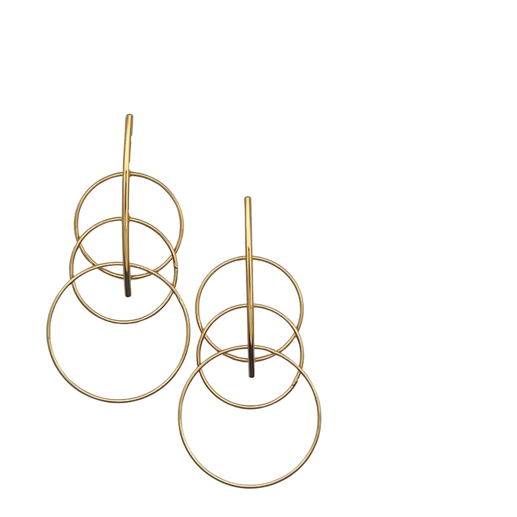 SE889 18K Gold Plated Triple Circles Earrings