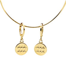 Load image into Gallery viewer, SE900A &quot;Aquarius Zodiac&quot; 18K Gold Plated Huggie Hoop Earrings