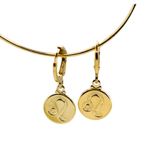 Load image into Gallery viewer, SE900G &quot;Leo Zodiac&quot; 18K Gold Plated Huggie Hoop Earrings