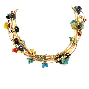 SN026MT Natural Fiber Necklace with Mixed Stones