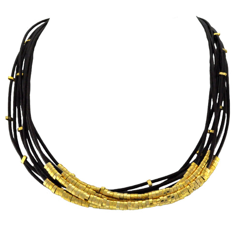 SN140A Brown Leather Necklace with Gold