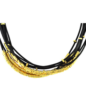 SN140B Black Leather Necklace with Gold