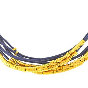 SN140C Blue Leather Necklace with Gold