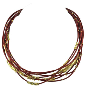 SN140E Terra-Cotta Leather Necklace with Gold