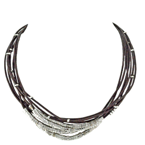 SN140RA Brown Leather Necklace with Silver