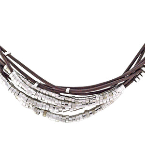 SN140RA Brown Leather Necklace with Silver