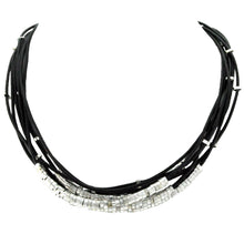 Load image into Gallery viewer, SN140RB Black Leather Necklace with Silver Plated Beads