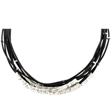 Load image into Gallery viewer, SN140RB Black Leather Necklace with Silver Plated Beads