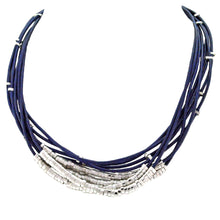 Load image into Gallery viewer, SN140RC Blue Leather Necklace with Silver