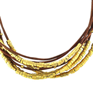 SN140 Natural color Leather Necklace with Gold