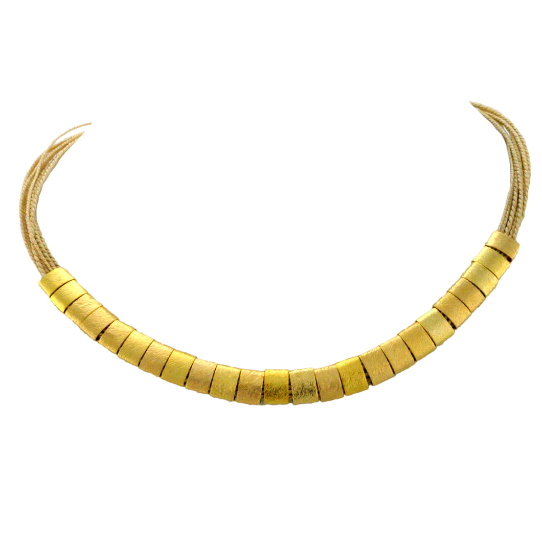 SN212B Natural Fiber Necklace with Gold Plated Rings