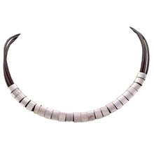 Load image into Gallery viewer, SN212RA Brown Leather Necklace with Rhodium Plated Bands