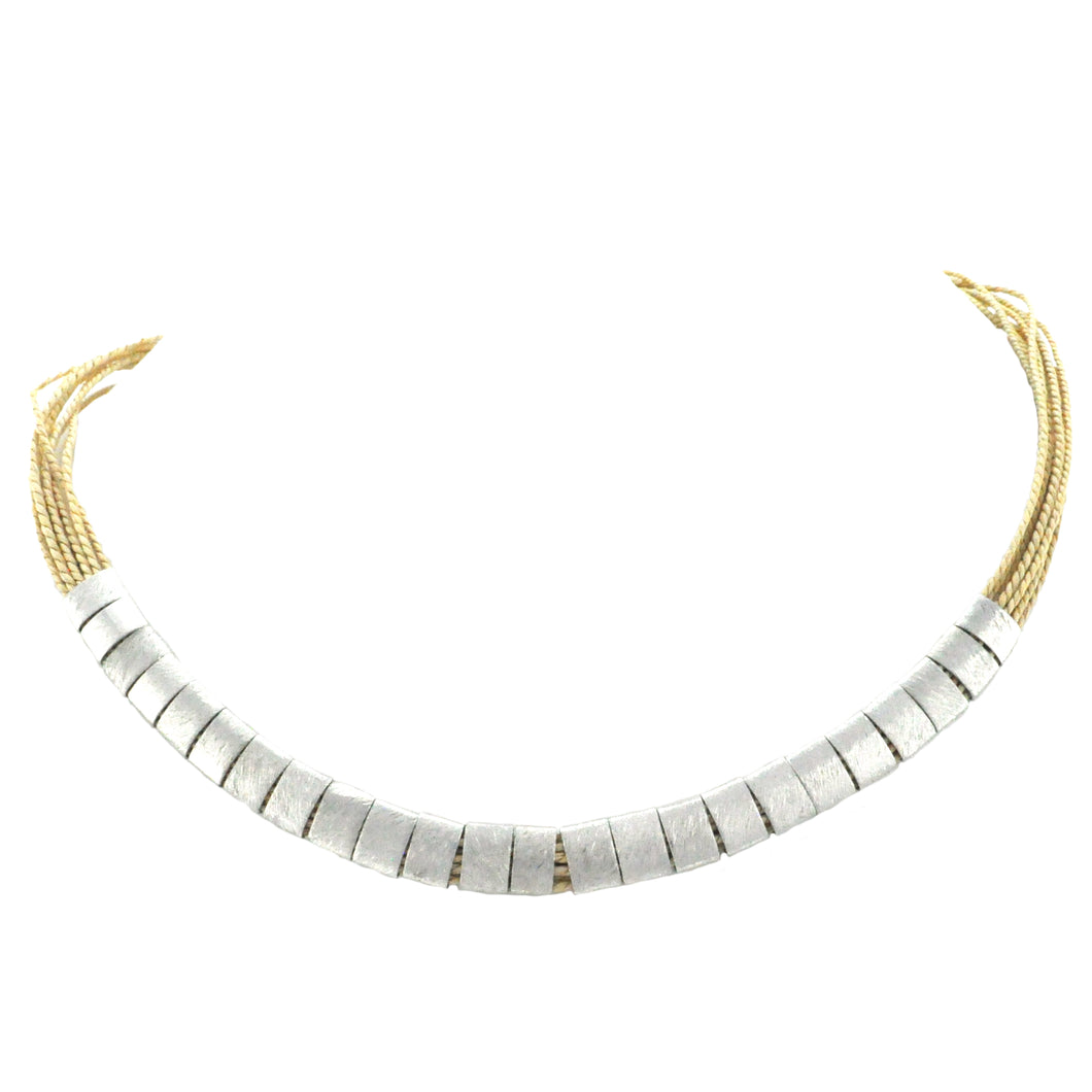 SN212R Natural cord Necklace with Silver Plated bands