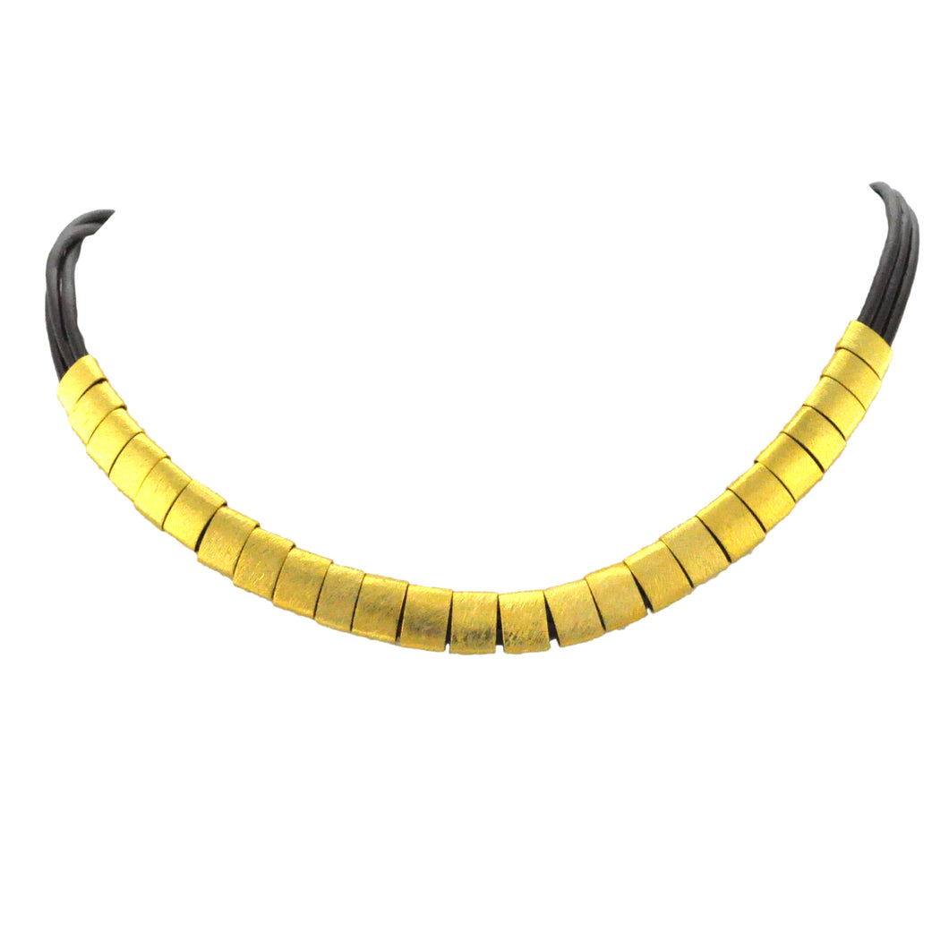 SN212 Brown Leather Necklace with Gold Plated Rings