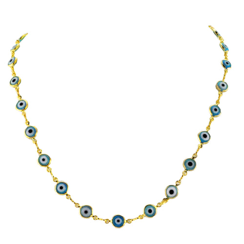 SN222BLU Gold Plated Necklace with Blue-Eyed Beads