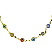 Load image into Gallery viewer, SN222MT Gold Plated Necklace with Multicolored Evil Eye Beads