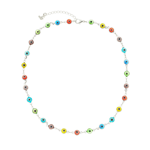 SN222SP(mt) Silver Plated Multi Evil Eye Necklace