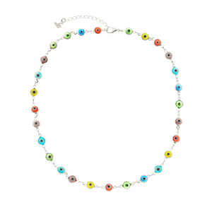 SN222SP(mt) Silver Plated Multi Evil Eye Necklace