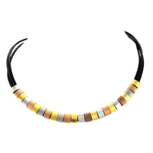 Load image into Gallery viewer, SN229 Black Leather Necklace with 3 Metals