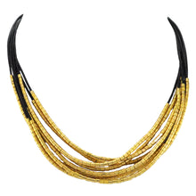 Load image into Gallery viewer, SN281B 8 Strap Black Leather Necklace with Gold