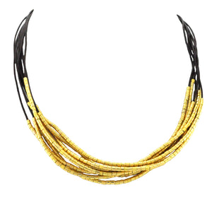 SN281C 8 Strap Brown Leather Necklace with Gold