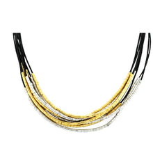 Load image into Gallery viewer, SN281MT Black Leather Necklace with Gold and Silver