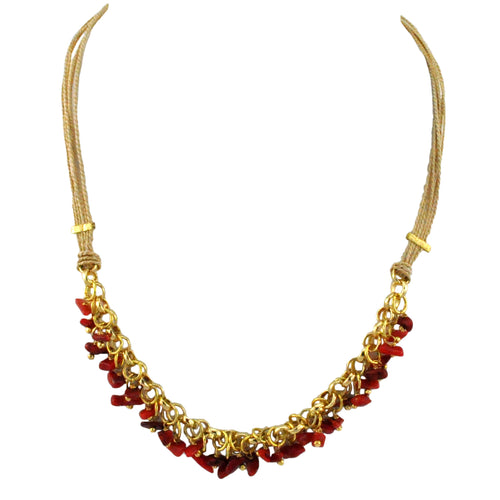 SN343CO Natural Fiber Necklace with red bamboo coral