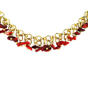 SN343CO Natural Fiber Necklace with red bamboo coral