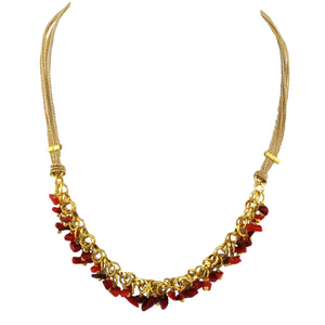 SN343CO Natural Fiber Necklace with red bamboo coral