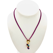 Load image into Gallery viewer, SN399 18K Gold Plated pendent with a Purple Swede Cord