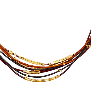SN405BR Leather cord Necklace with 18K Gold Plated findings