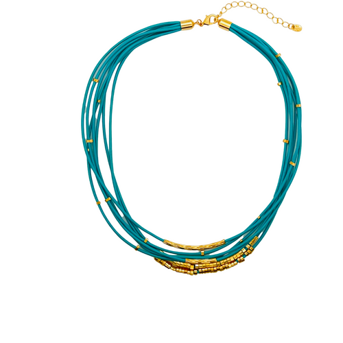 SN405TQ Leather Cord Necklace with 18K Gold Plated findings