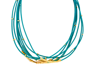 SN405TQ Leather Cord Necklace with 18K Gold Plated findings