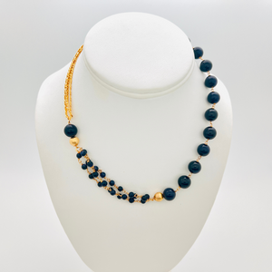 SN406SE Blue Sand Stone Necklace with 18K Gold Plated chain