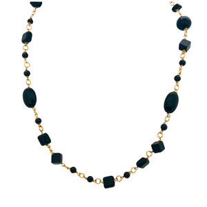SN407ON 18K Gold Plated Necklace with Onyx stones