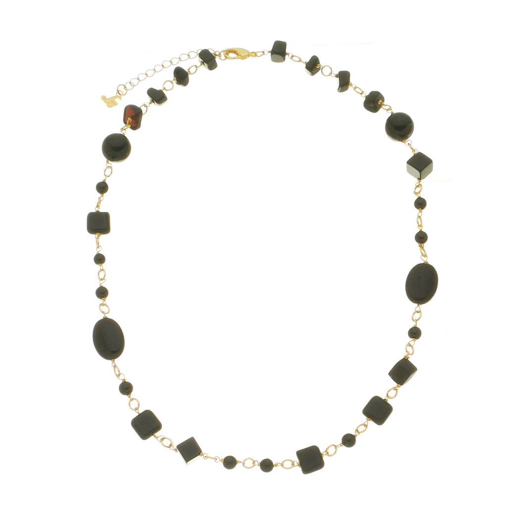 SN407ON 18K Gold Plated Necklace with Onyx stones