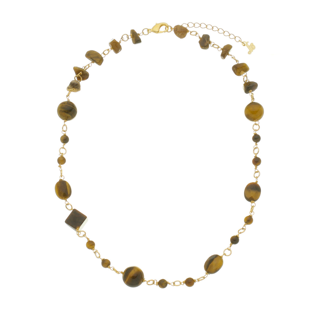 SN407TE 18K Gold plated Necklace with Tiger Eye Stones