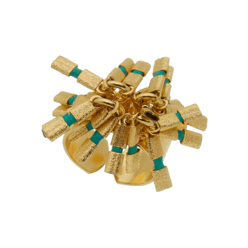 SR115TQ 18K Gold Plated ring with leather accents