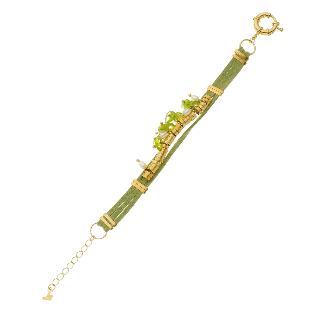 SB152PD Green Leather Bracelet with Peridot