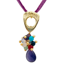 Load image into Gallery viewer, SN399 18K Gold Plated pendent with a Purple Swede Cord