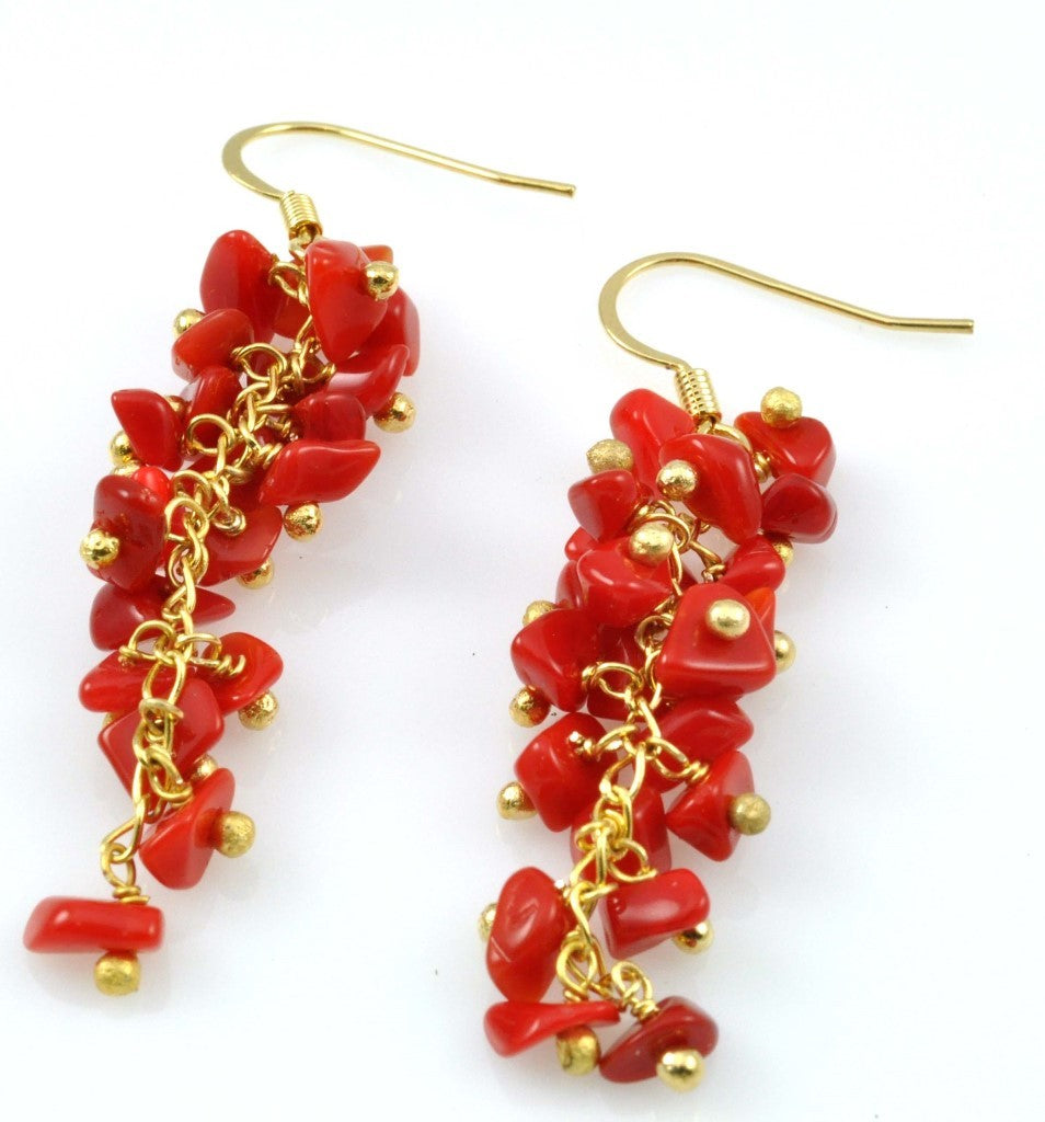 SE472CO Grape Cluster Earrings with Coral