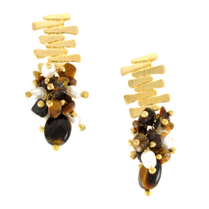 SE758TE Gold and Tiger Eye Earrings
