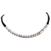 Load image into Gallery viewer, SN212RB Black Leather Necklace with Rhodium plated Bands