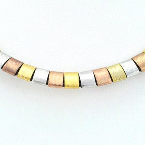 Brown leather necklace with 3 metals