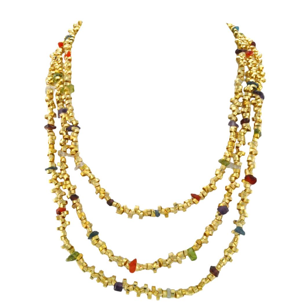 SN251 18k Gold Plated Necklace with Mixed Semiprecious Stones